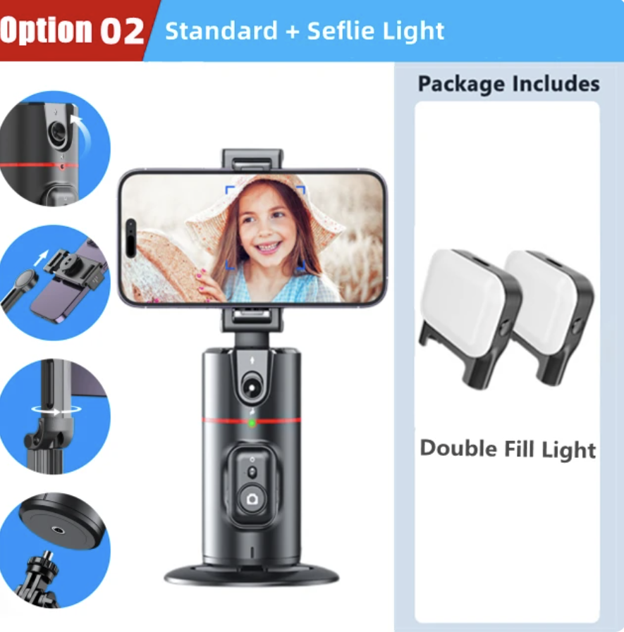 Stabilizer Smart Face Tracking Selfie Stick with Wireless Tripod and Fill Light
